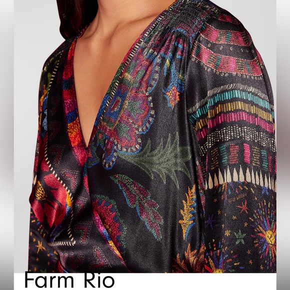 💥SOLD💥Farm Rio Black Mixed Scarves Mini Dress - Picture 4 of 6